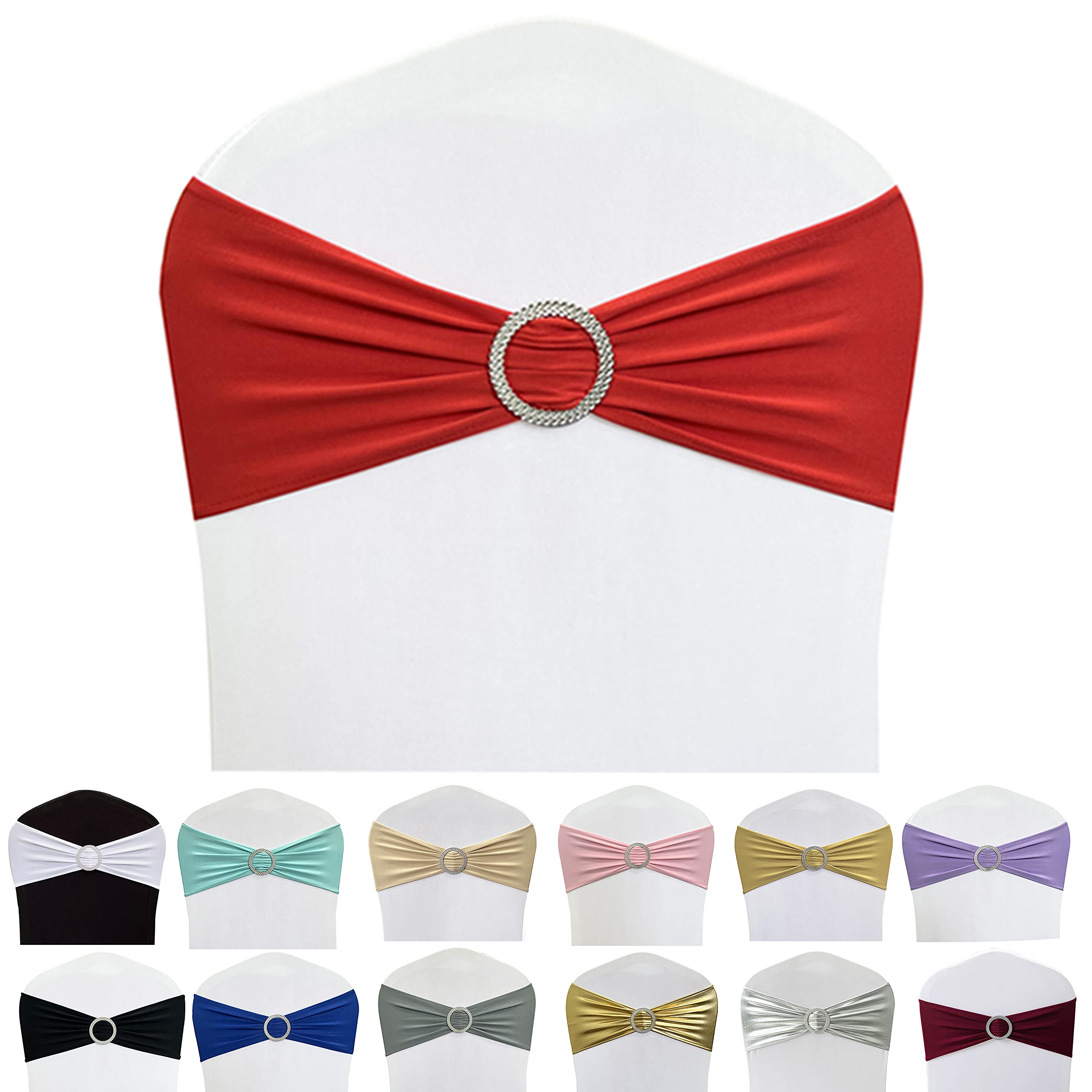 Spandex Chair Sashes Bands, Red, 50PCS