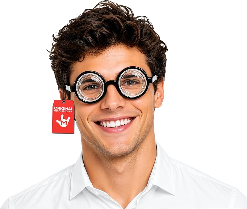 Nicky Bigs Novelties Morph Adult Round Bubble Thick Lensed Nerd Eye Glasses Geek Specs Fake Plastic Costume Prop