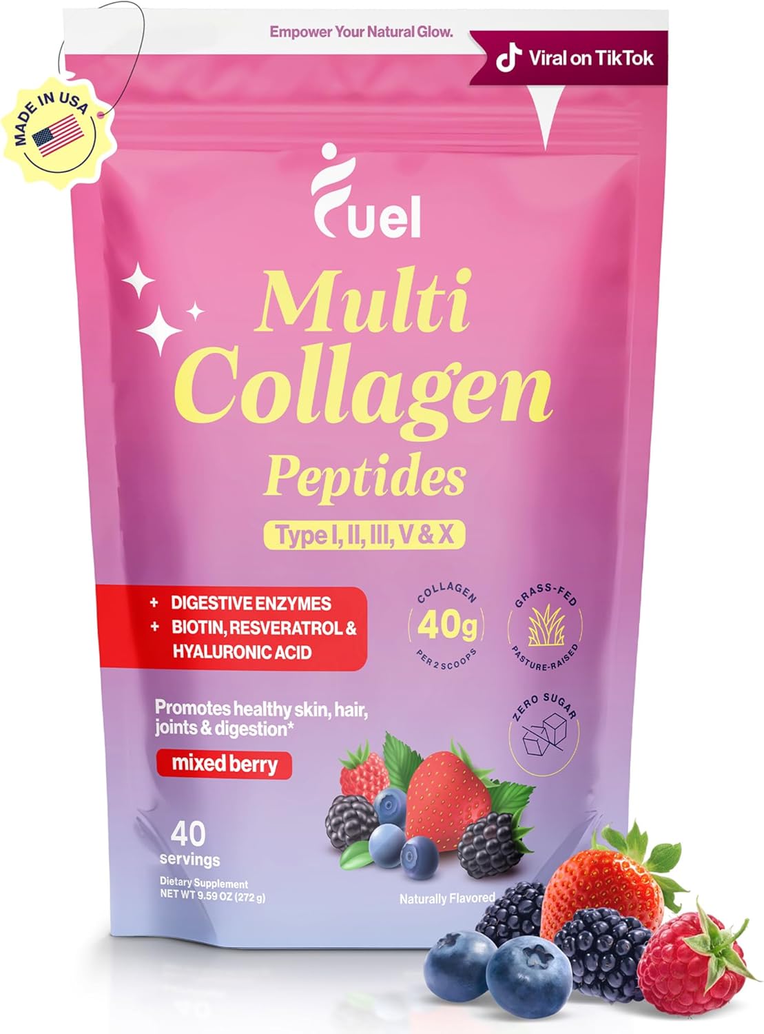 Fuel Beauty Blend Premium multi Collagen Protein Powder – 11-in-1 Collagen formula for Women with Resveratrol Extract Hyaluronic Acid, Biotin beauty supplements Hair, Skin & Nails Support– Mixed Berry Fuel Beauty Blend Premium multi Collagen Protein Powder – 11-in-1 Collagen formula for Women with Resveratrol Extract Hyaluronic Acid, Biotin beauty supplements Hair, Skin & Nails Support– Mixed Berry