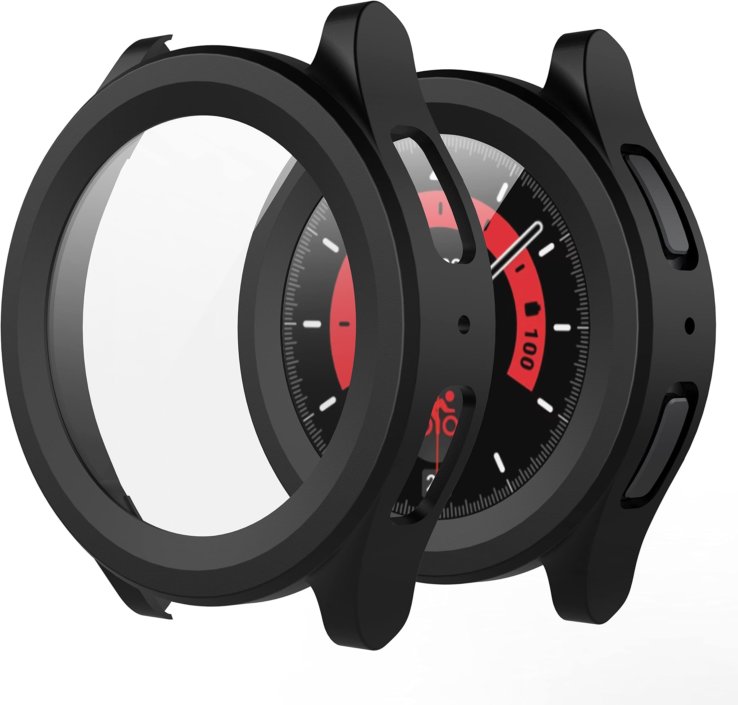 2-Pack Hard PC Case with Screen Protector for Samsung Galaxy Watch 5 Pro 45mm, Ultra-thin Scratch Resistant Cover with Tempered Glass for Galaxy Watch5 Pro, Black