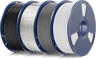 SUNLU 4KG TPU Filament TPU 95A 1.75mm, Flexible 3D Drucker Filament | Hochgeschwindigkeits 95A TPU 1KG Spule (2,2 lbs) für Meisten 3D Drucker, Schwarz+Weiß+Grau+Transparent