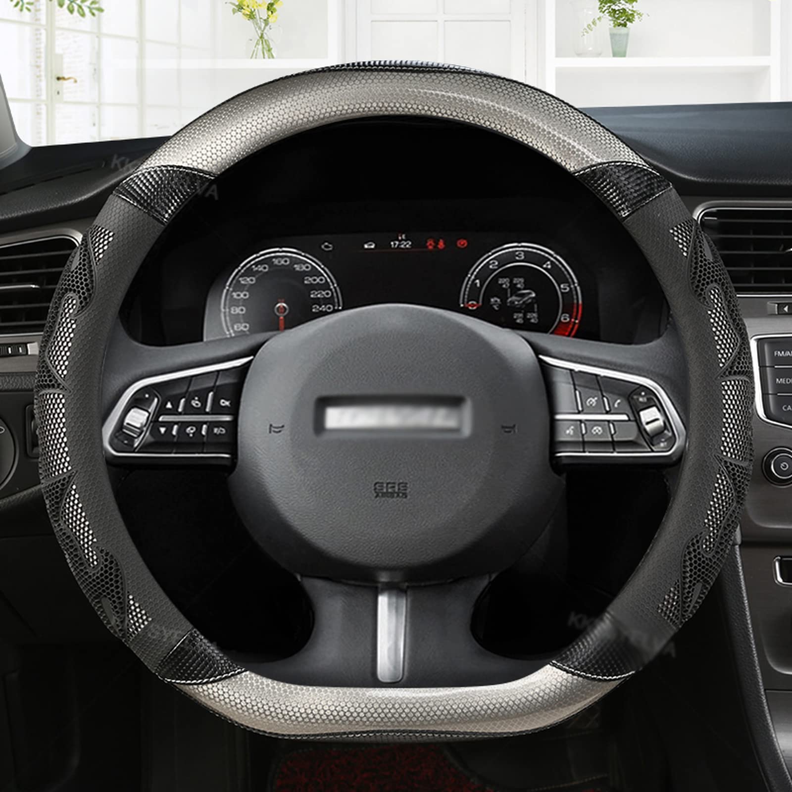 Upgrade4cars Coprivolante Auto Universale Nero Bianco in Finta Pelle | Copertura di Volante