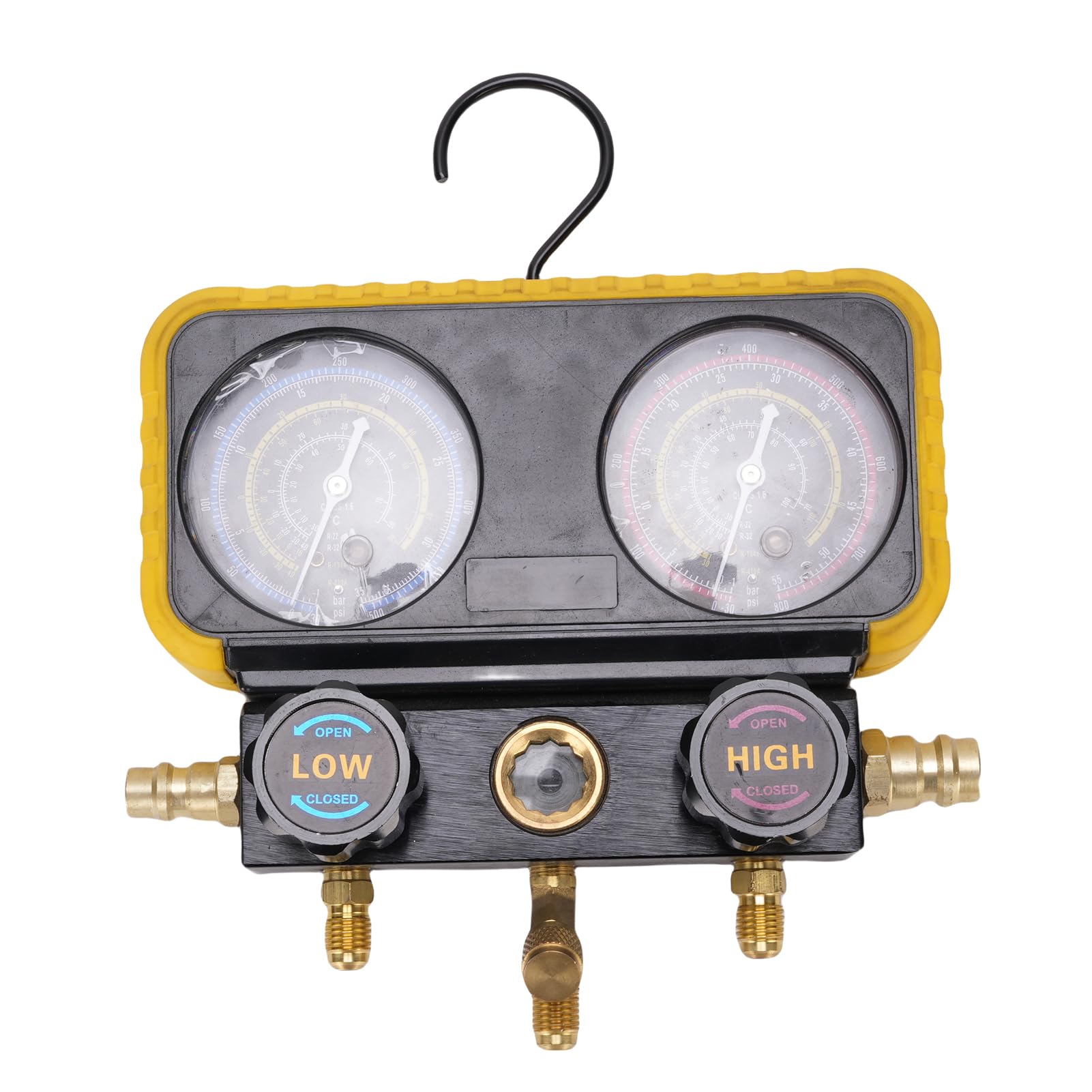 Tbest Juego DE Colector DE CA, Herramienta Profesional DE Carga DE Refrigerante HVAC Automotriz con 3 Mangueras para Material DE LATÓN R410A R32 R134A R22