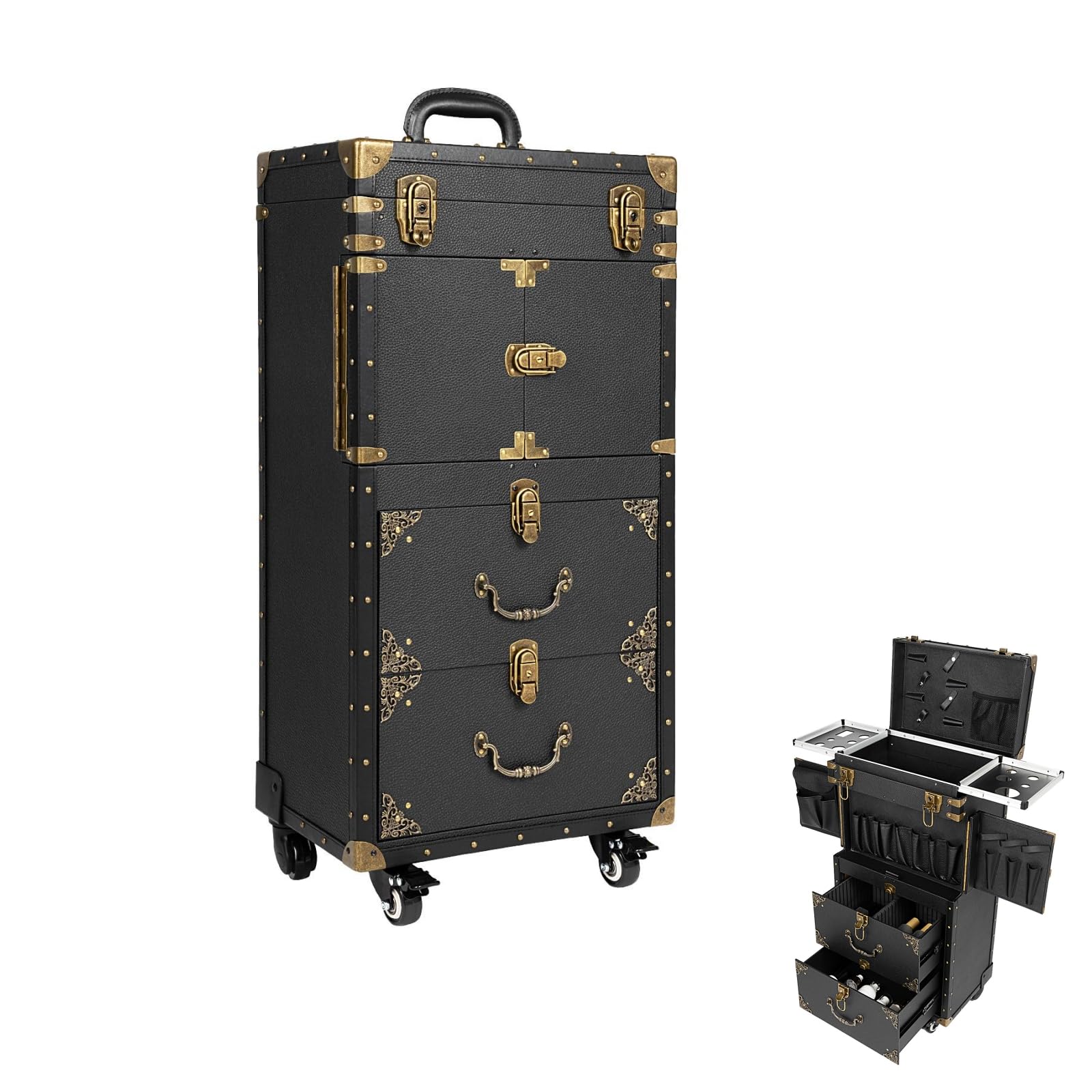 Rolling Beauty Case Kosmetikkoffer Trolley 4 Regale, Abschließbar Koffer Kosmetikkoffer Make-up Fall Friseurwagen Schönheit, Salon Gepäck Reise Veranstalter für Professionelle Visagisten