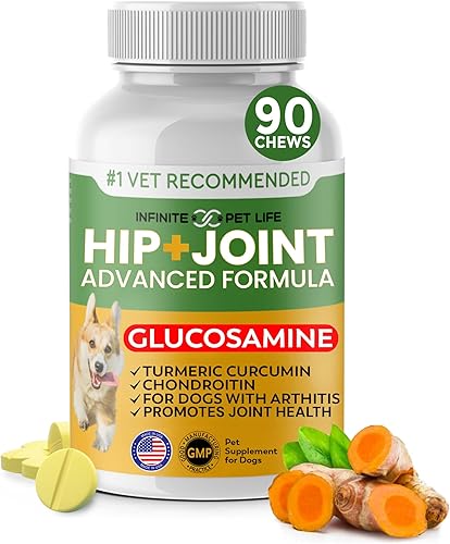 All-Natural Hip Joint Supplement for Dogs - with Glucosamine Chondroitin MSM and Organic Turmeric - Supports Healthy Joints in Large Small Canines