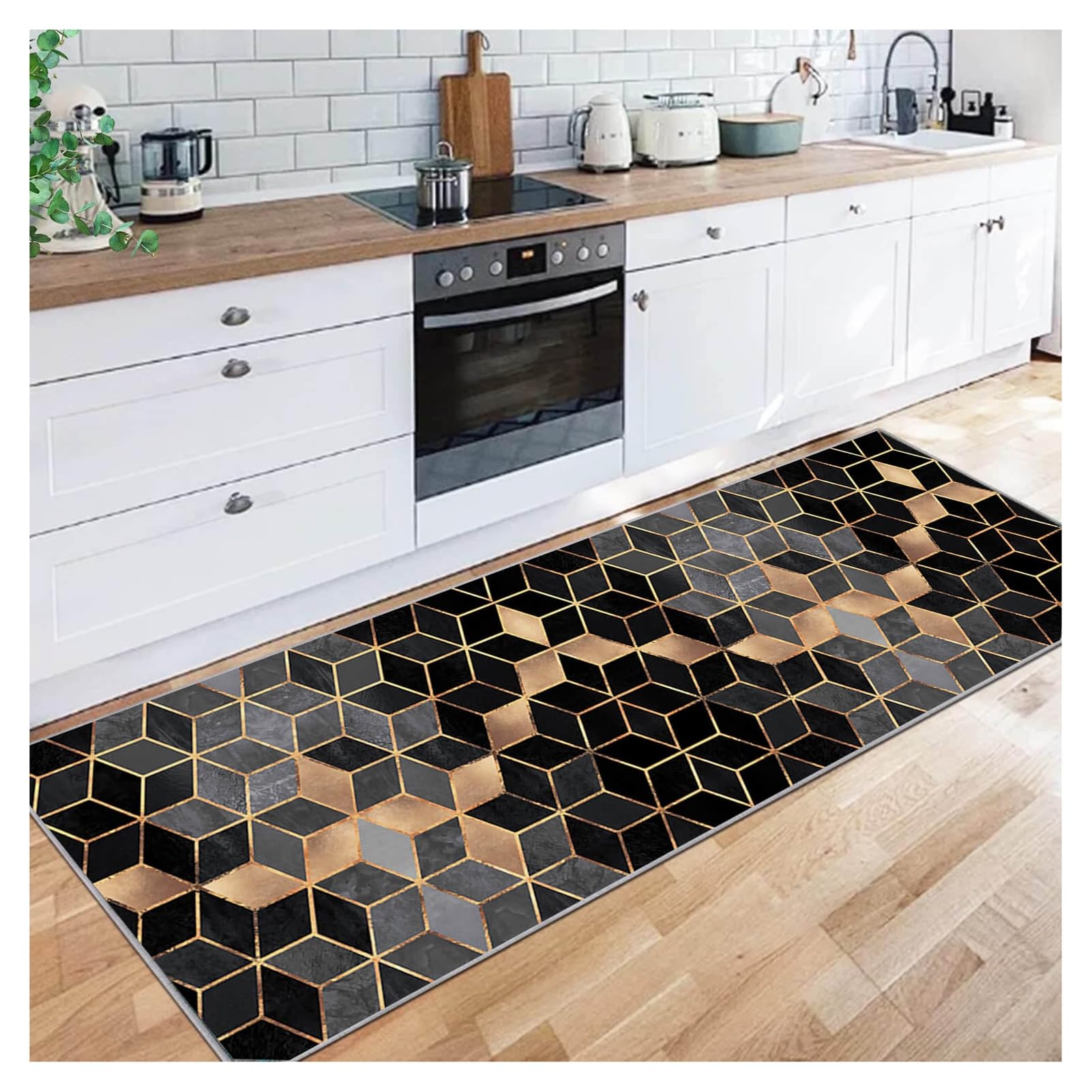 Nere Tappeto Cucina Passatoia 2.5 Metri,Tappeti Runner Antiscivolo Moderni For Soggiorno Cameretta Cucina Salotto Tappeto Passatoia Motivo Geometrico,Lavabile，60X250CM