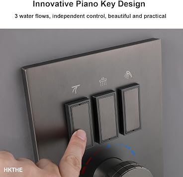 Shower System with Thermostat HSS0464 Modern Shower Set Flush-Mounted 12 Inch / 320mm Rain Waterfall Piano Keys Shower Set Rain Shower Wall Mounting with 3-Mode Handheld Shower 59A Copper