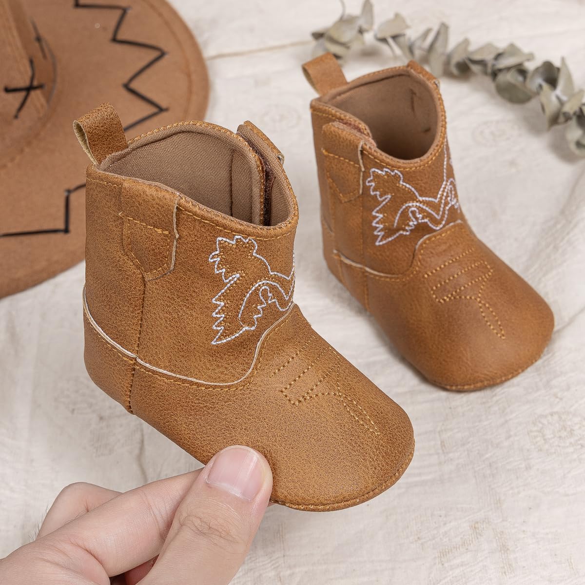 HsdsBebe Baby Boys Girls Western Cowboy Boots Infant Moccasins High Top Booties Toddler Soft Sole Non-Slip First Walker Crib Shoes image 4
