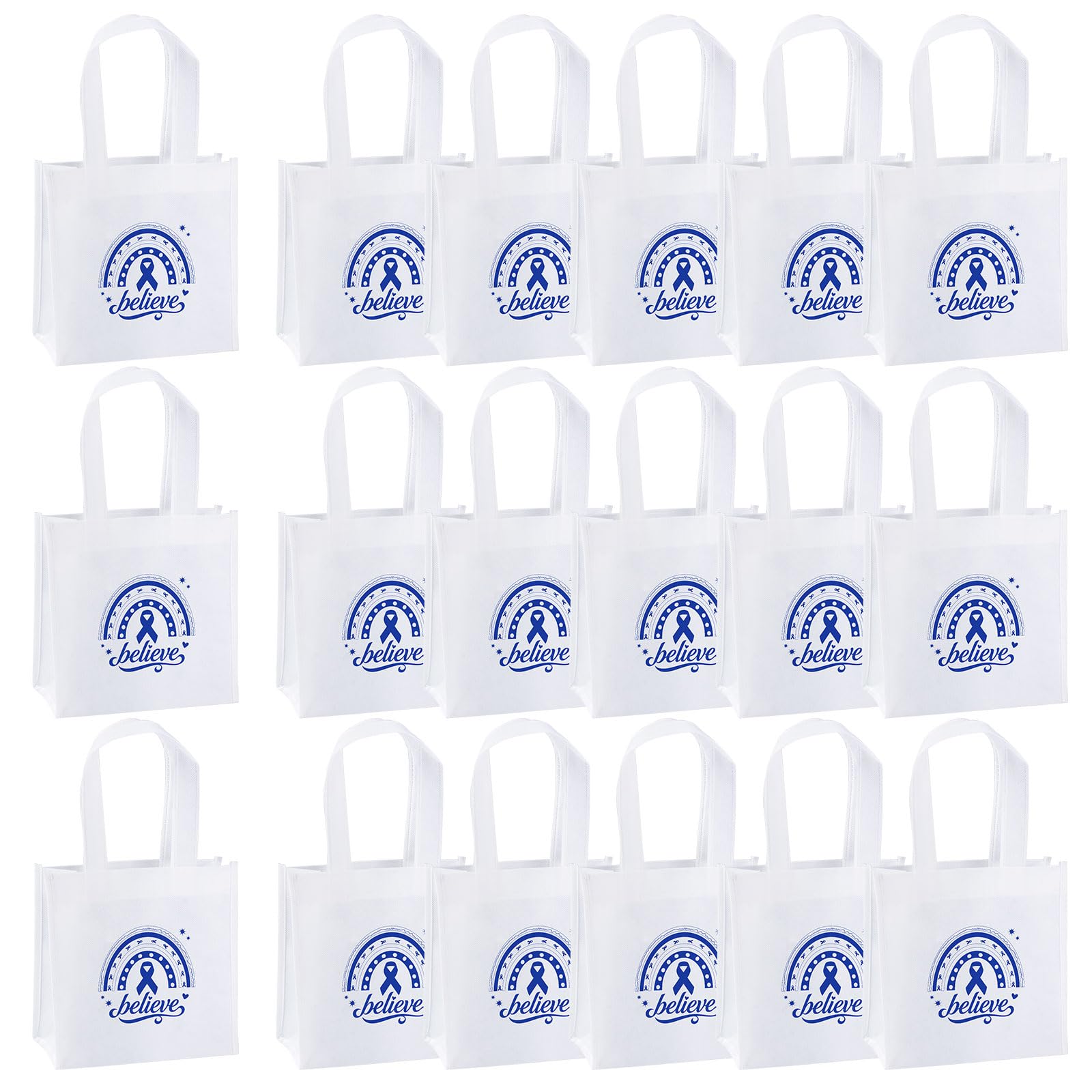 WANDIC 18 PCS Prostate Cancer Tote Bags, Blue Ribbon Storage Portable Bags with Handles for Wrapping Reusable Present Bag for Cancer Survivor and Charity Party Supplies