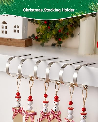 Miniatura 3 de Soportes de calcetín de Navidad para repisa, juego de 6, soportes de calcetín ajustables antideslizantes para repisa, ganchos de calcetín para