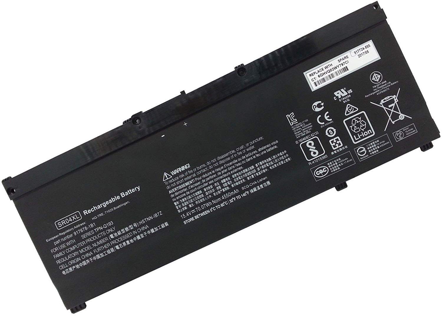 Cssmgs 15.4V 70.07Wh 4550mAh SR04XL Replacement Laptop Battery for HP 15-CE015DX Series 917678-1B1 917724-855 TPN-Q193 Tablet