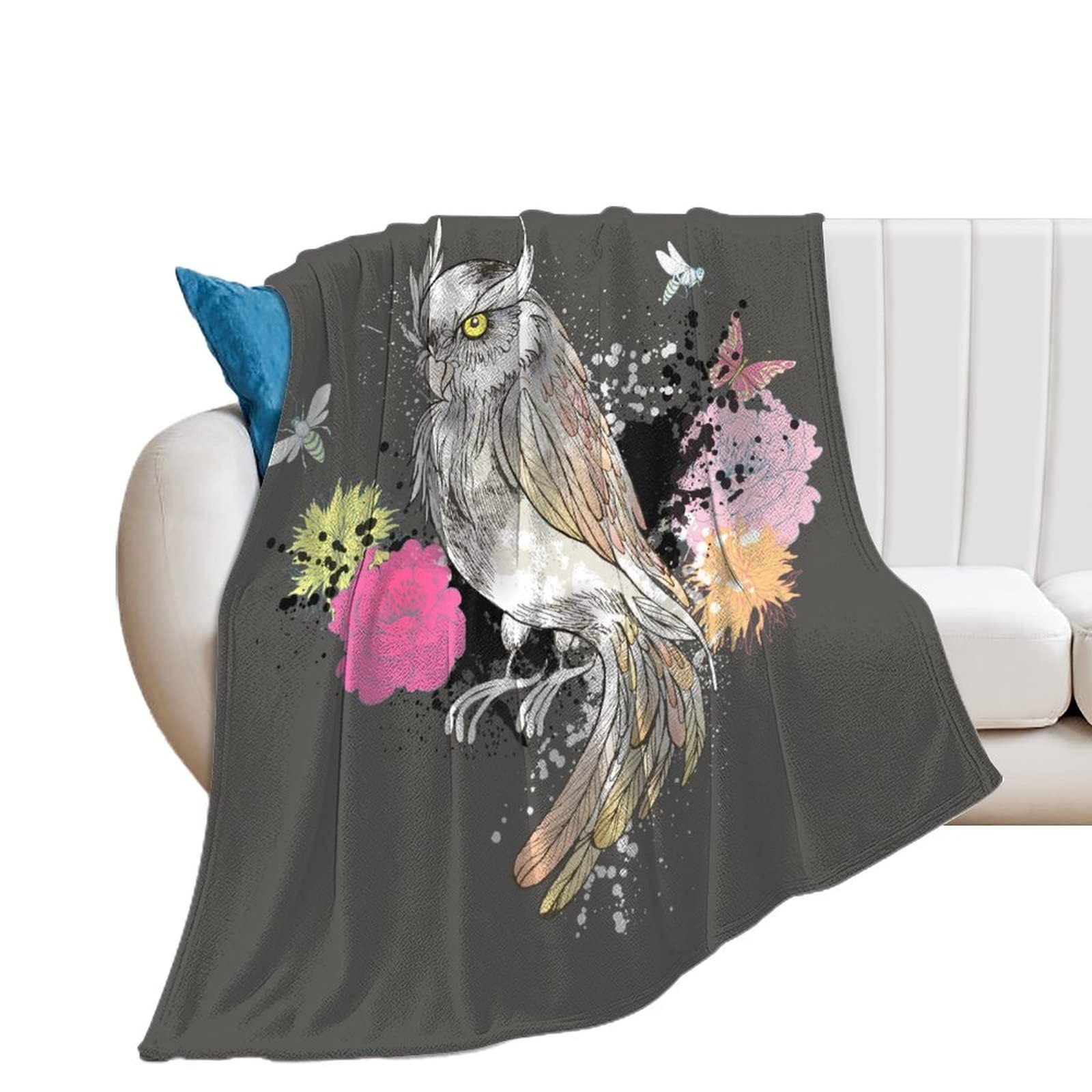 Couverture polaire en flanelle fleur de hibou, jeté de lit doux de qualité supérieure