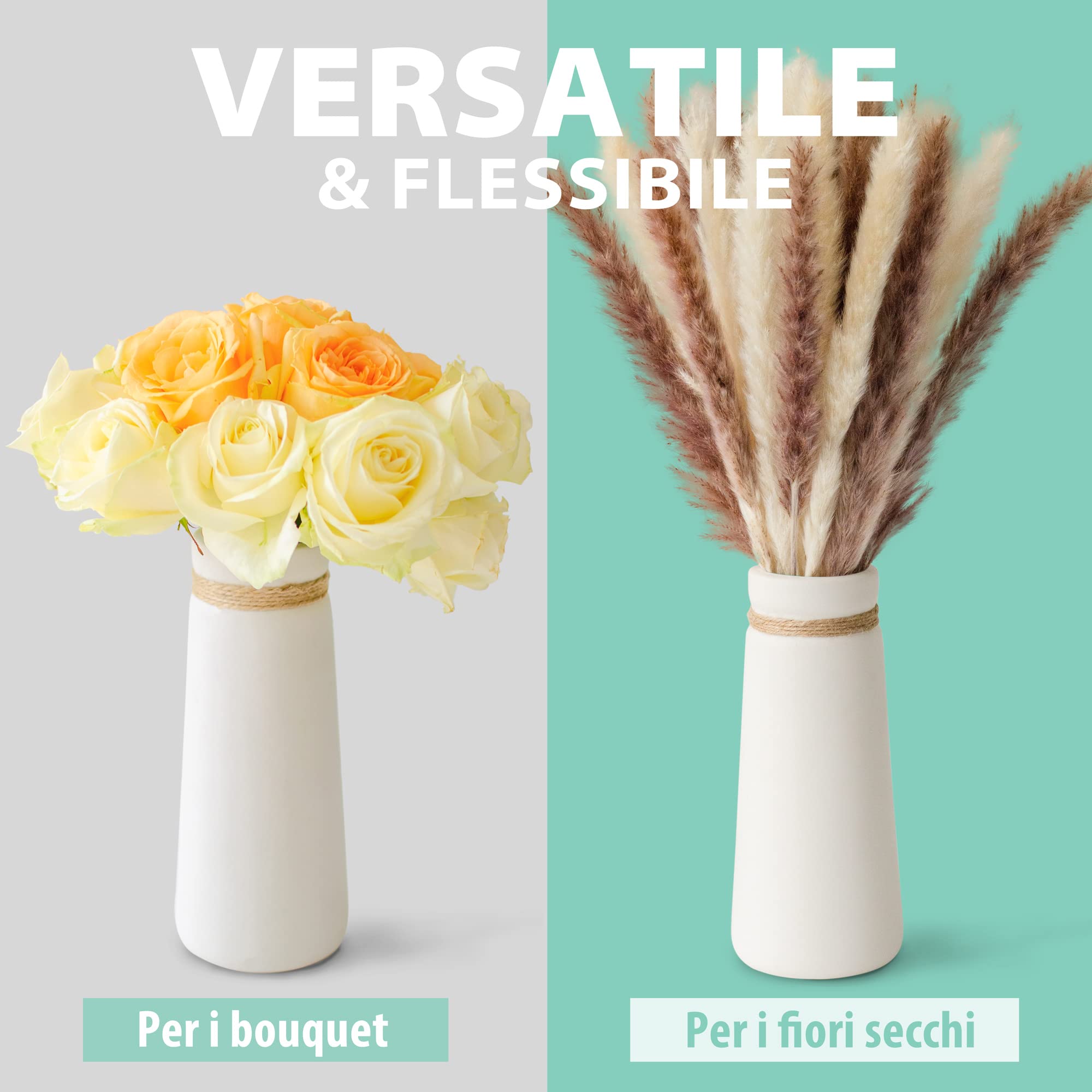 flature Vasi in Ceramica per Fiori stile Moderno Boho Deco, Set di vasi in Bianco, Decorazione per la casa Opaca anche per Fiori Secchi, adatto a Ufficio e Tavolo da Pranzo (Set di 2)