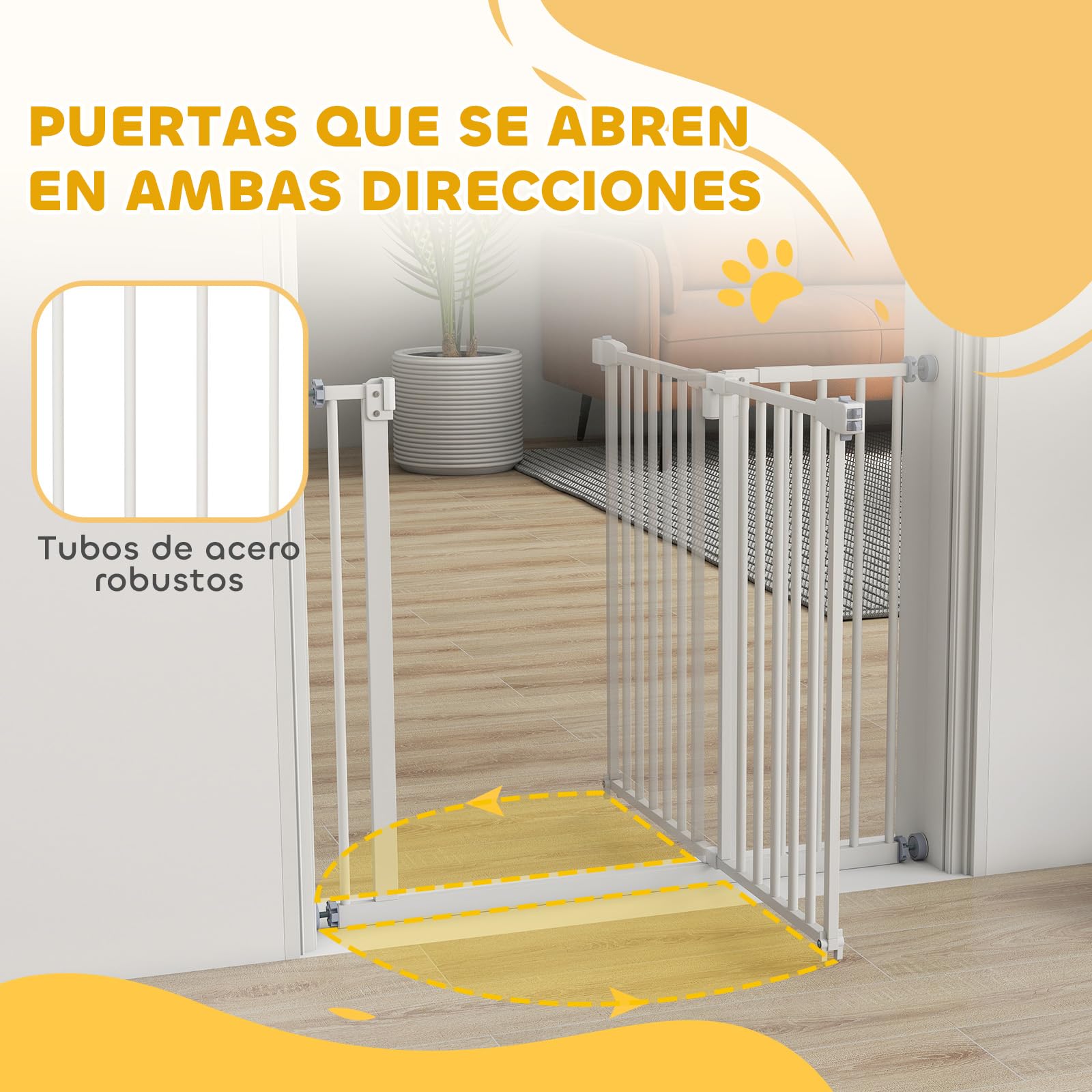 Pawhut - Barrera de Seguridad metálica para Puertas y escaleras con extensión de 17,5 cm, Sistema de Cierre automático 74,5-84,5 x 76,2 cm, Color Blanco