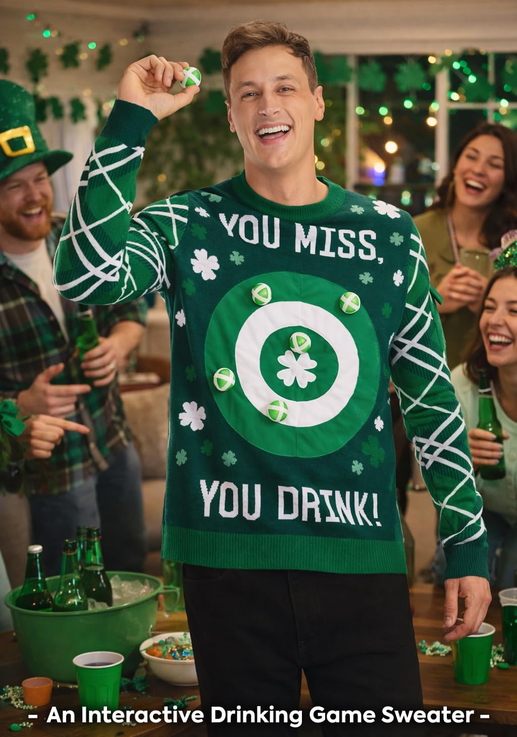 Tipsy Elves St. Patrick’s Day Game Sweater - Funny Interactive Party Pullover with Toss Game