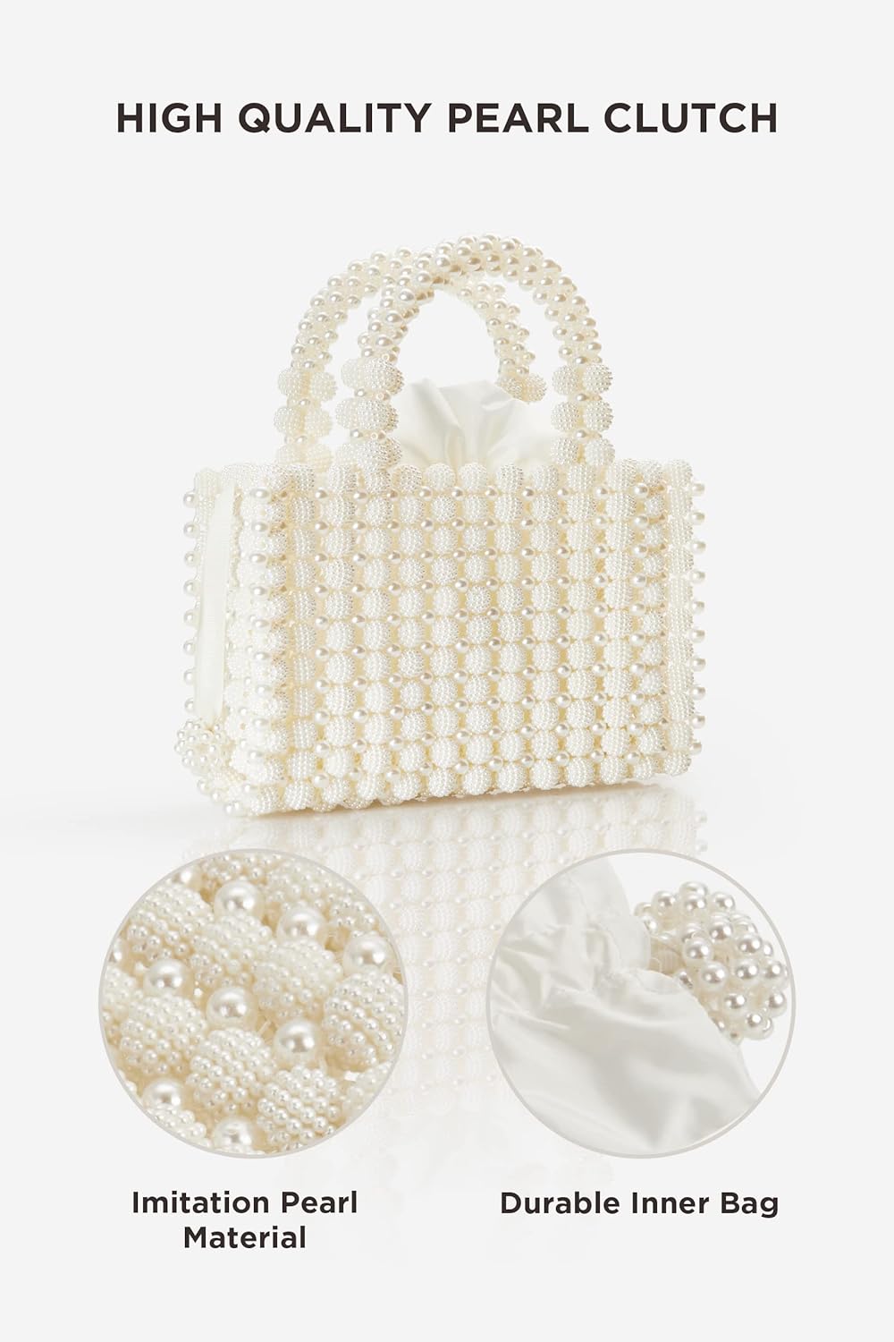 BABEYOND Women Pearl Clutch Purse - Bucket Beaded Bridal Evening Bag Formal Reticulated Bag with Inner Bag for Party Wedding - Image 3