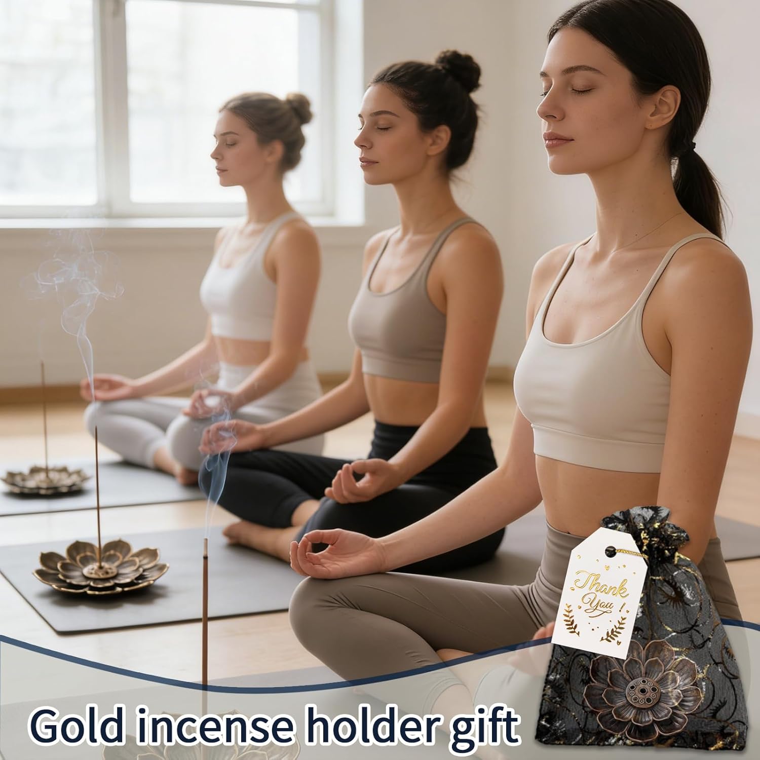 60Set Diwali Gifts Bulk, Lotus Incense Holder Set Ideal Return Gifts for Pooja, Brass Lotus Incense Sticks Holder with Organza Bag and Thank You Card for Indian Return Gift Party Favors