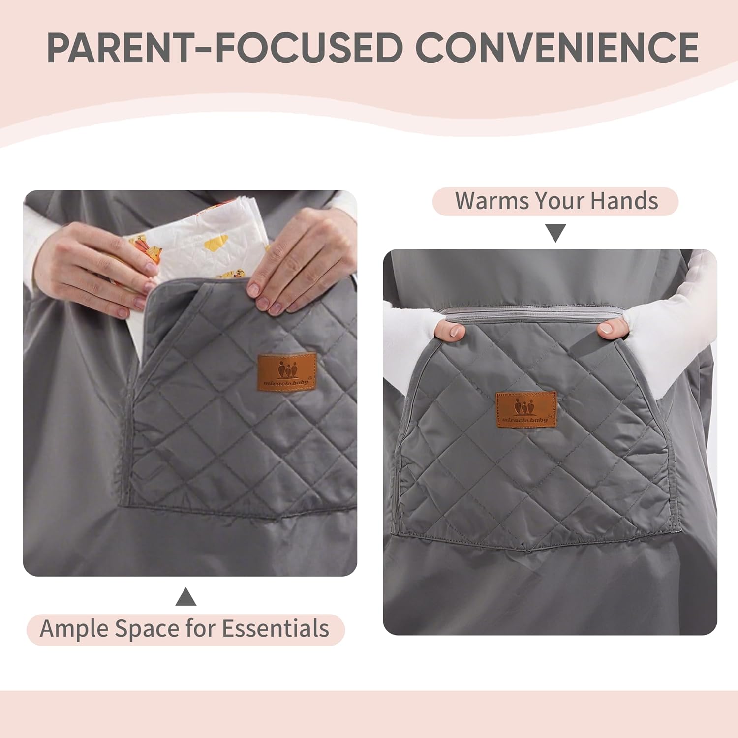 Miracle Baby Carrier Cover with Detachable Liner – Waterproof & Windproof Winter Baby Bunting Bag for Infant Strollers with Storage Bag & Parent Pocket