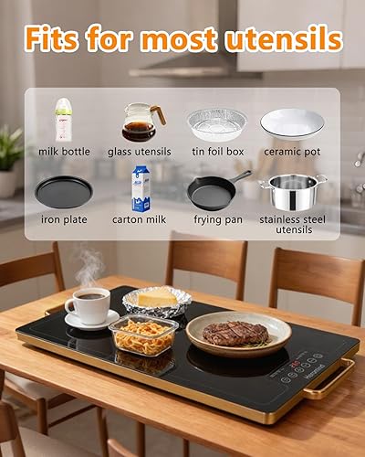 Miniatura 6 de Bandeja de calentamiento eléctrica, bandejas de calentamiento de alimentos extra grandes con ajustes de temperatura y temporizador, calefacción de