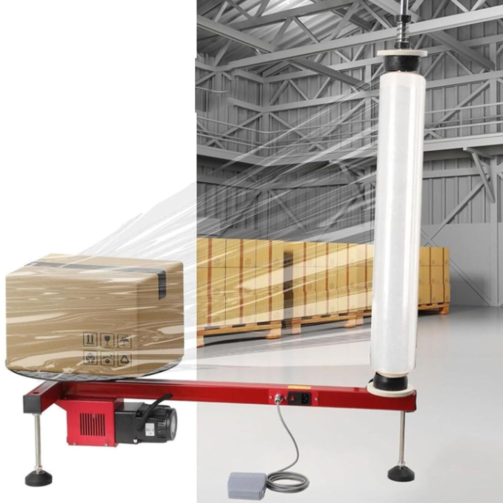 Elektryczna maszyna do owijania folii stretch, owijarka do palet, owijka stretch, dozownik folii stretch, gramofon 40 cm, prędkość 30 obr./min, do kartonu Express Logistics