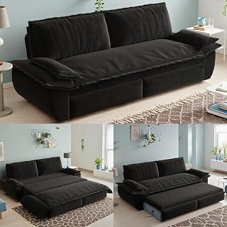 73.2-Inch Queen Size Convertible Sleeper Sofa Bed, 3-in-1 Pull-Out Futon Loveseat, Velvet Futon Couch with 2 Soft Pillows for Living Room, Office, Apartment, RV, Hide-A-Bed Fold Out Sofa&Couches