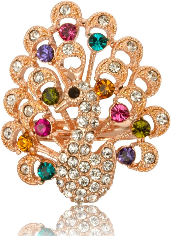 FAIRY COUPLE Peacock Statement Ring for Women, 18K Rose Gold Plated Colorful Crystal Cocktail Ring, Vintage Bohemian Costume Jewelry Gift for Party, Anniversary, or Holiday R422 - Amazon product rated Grade F