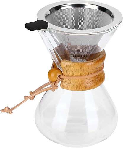 Yosoo Cafetera de vidrio para verter sobre vidrio, olla de café por goteo de alta temperatura con filtro de acero inoxidable reutilizable