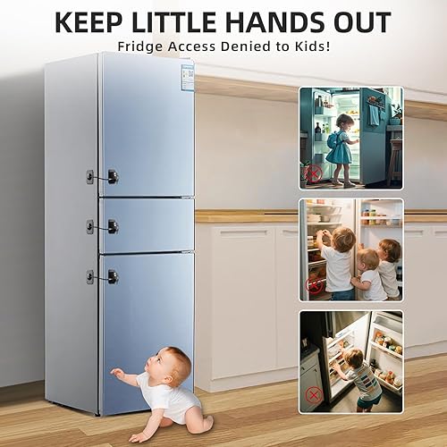 Miniatura 4 de Refrigerator Lock 2 Packs, Fridge Lock with Silicone Wire Protection Fridge Locks for Kids Easy to Use and Install Cabinet Locks with Key, Black