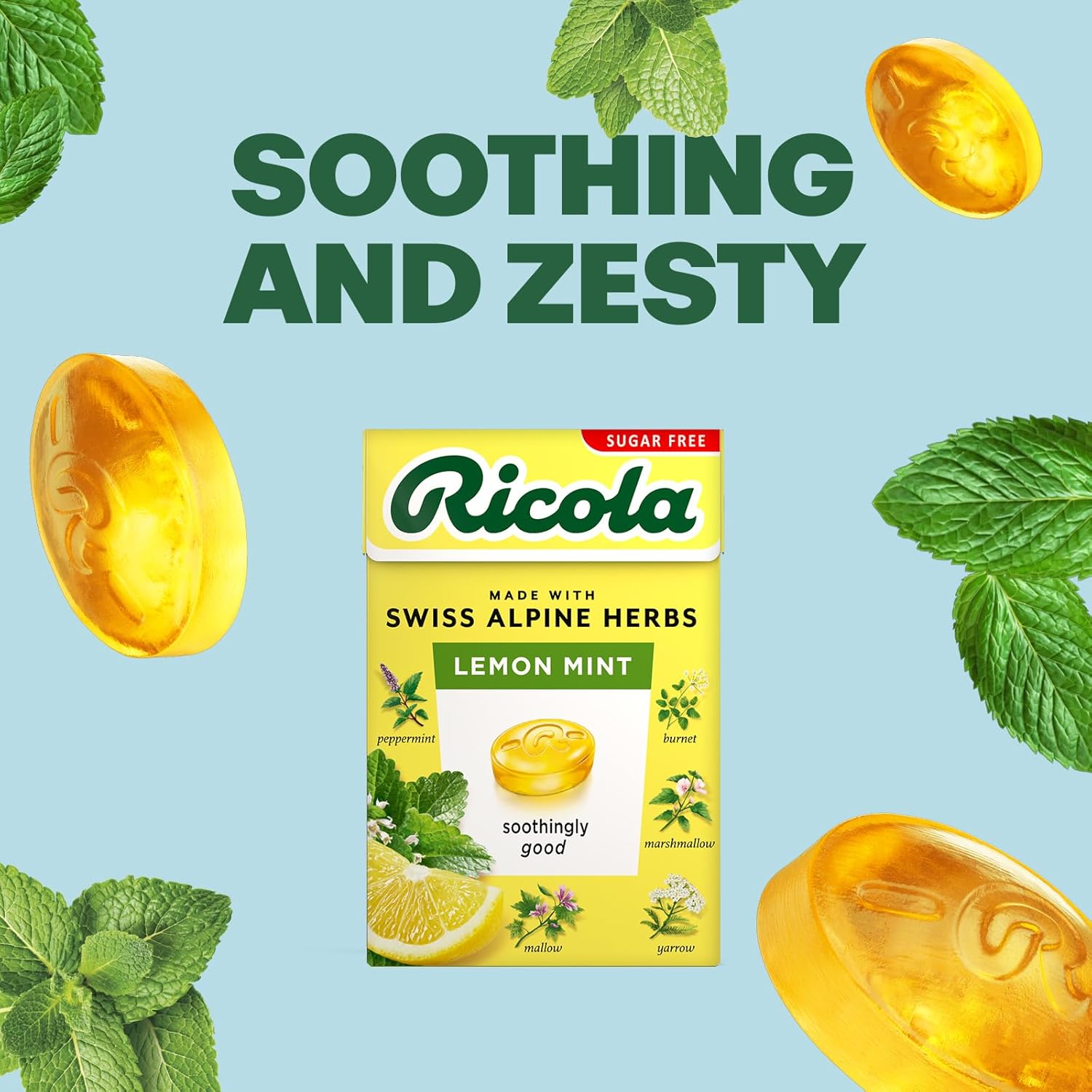 Ricola Lemon Mint Sugar Free Swiss Herbal Sweets, Herb Drops, 900 g - Pack of 20
