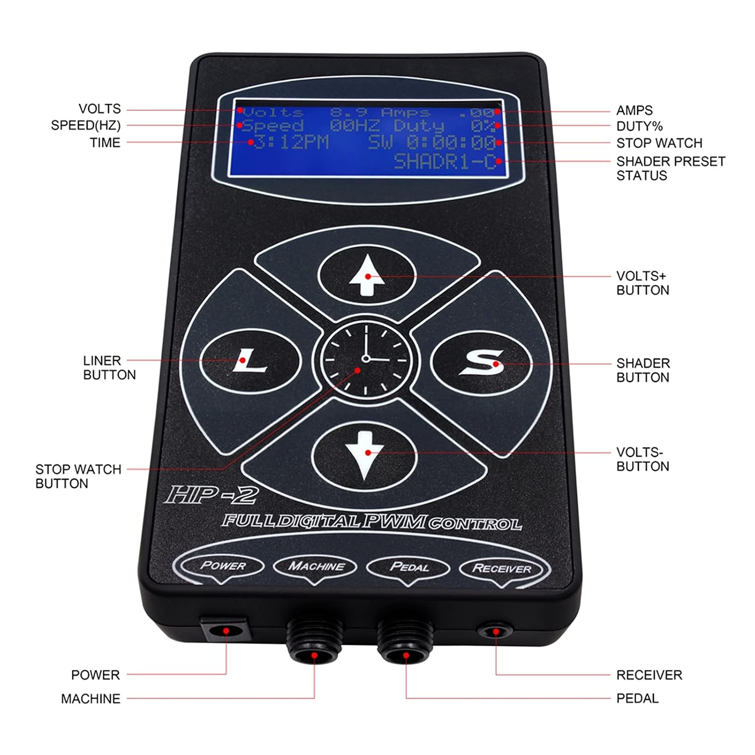 Tattoo Power Supply Digital LCD Touch Screen Tattoo Power Box for Coil and Rotary Tattoo Pen Machine Black TP-5 HP-2,Hp/2 Black