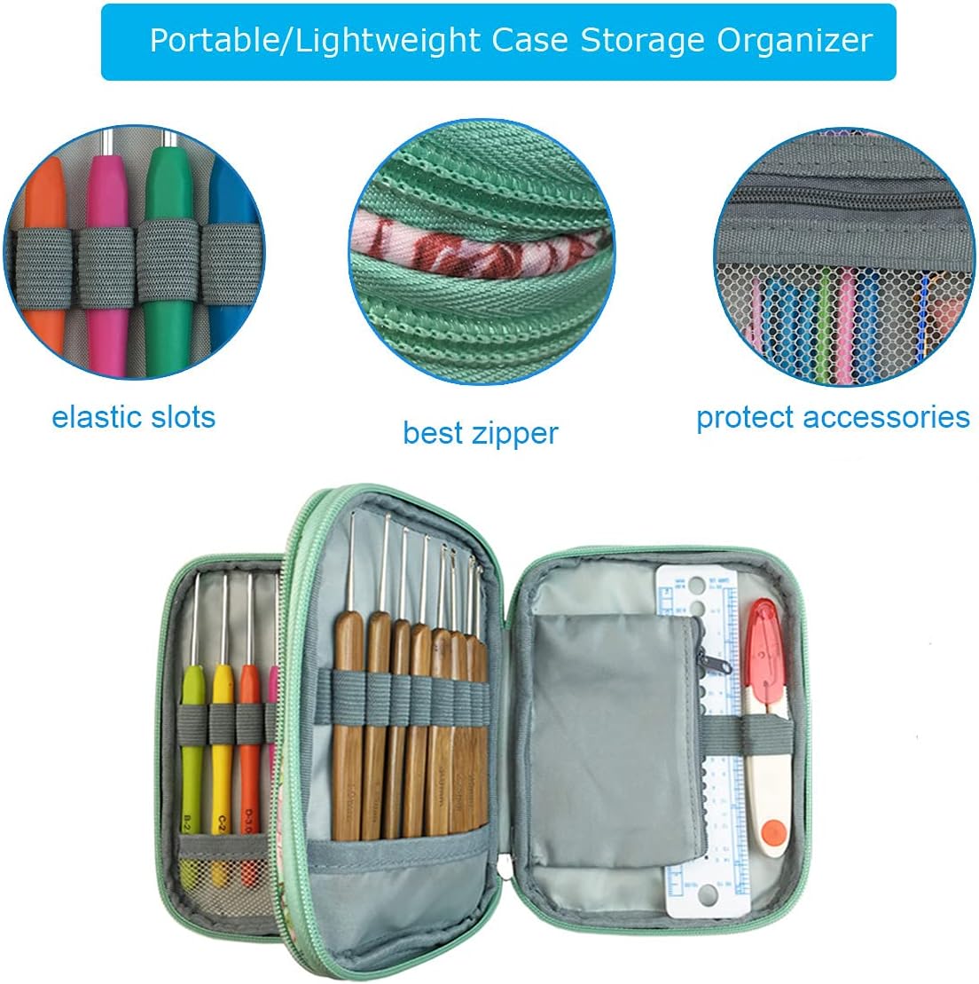 Ergonomic Crochet Hook Needles Set with Case,9PCS Extra Long Soft Crochet Hooks(2mm-8mm) & 8PCS Bamboo Handles Hook(1mm-2.75mm) Comfort Grip Perfect for Arthritic Hands Accessories Included