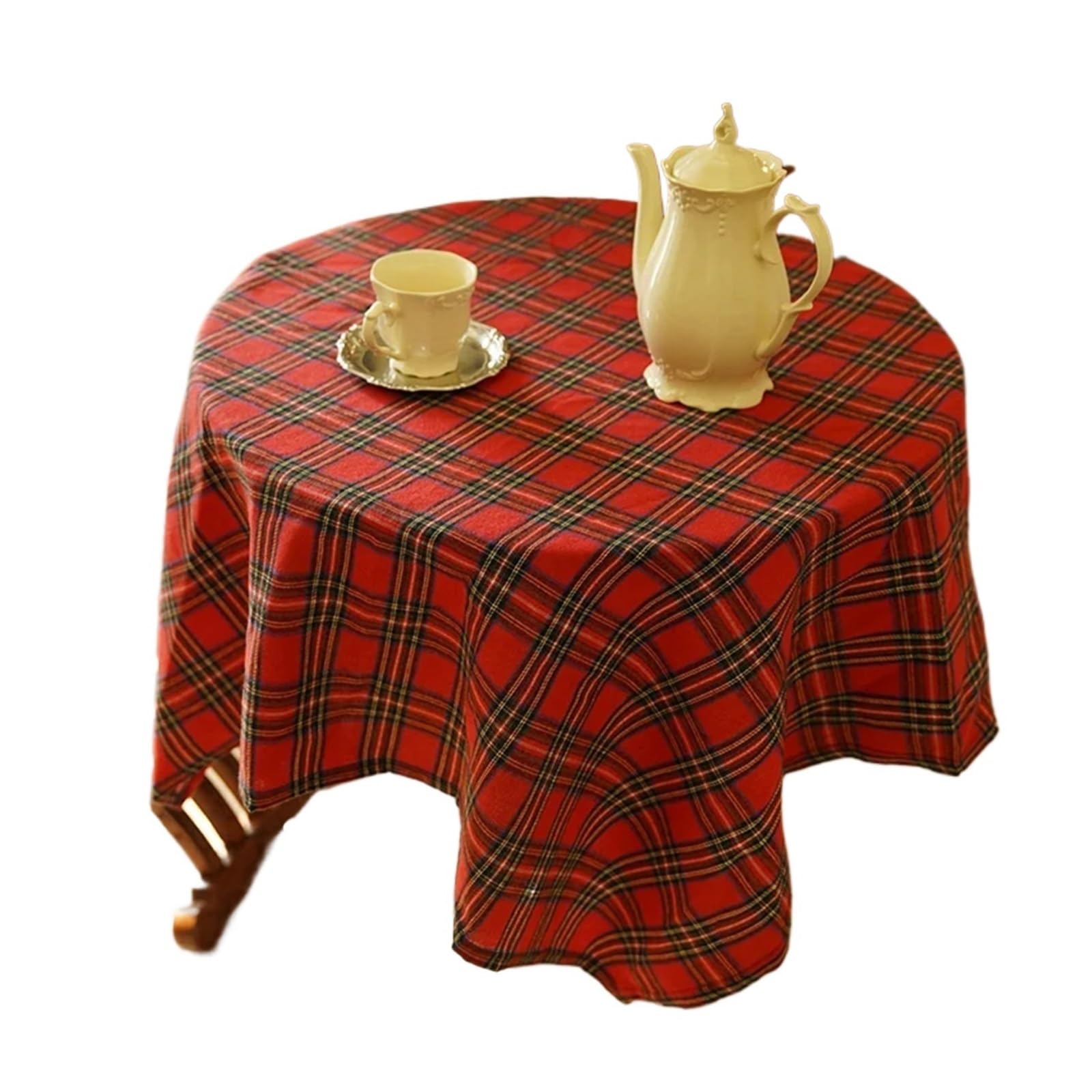 BTGYTTKL Checkered Tablecloth Tartan Red Plaid Snowflake Tablecloth Washable Checkered Rectangle/Round Fabric Table Cloths Holiday Decorations