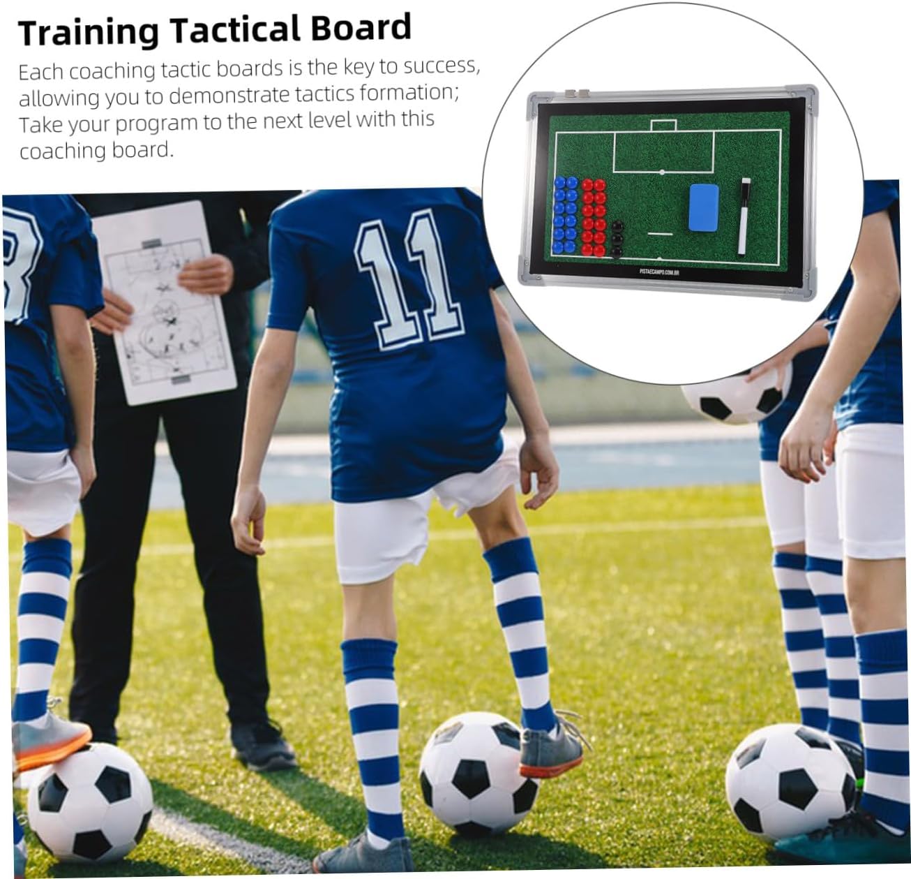 Soccer Coaching Board Aluminum Alloy Dry Erase Writing Board with Magnetic Clips for Coaches Training and Match Strategy Planning
