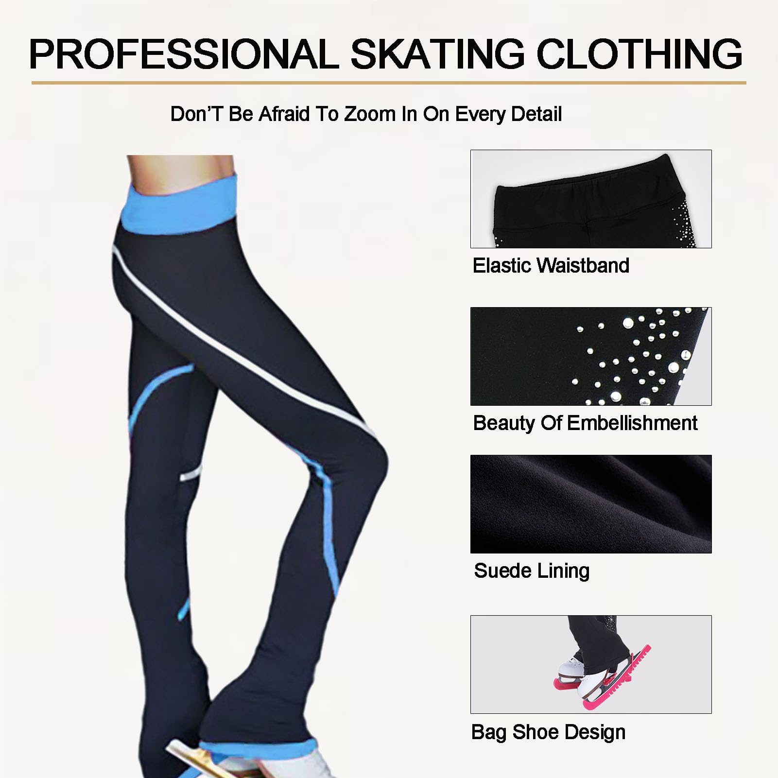 Spodnie do jazdy figurowej, legginsy do jazdy na łyżwach z wysokim stanem i strasami, spodnie treningowe, dziewczęce, damskie, polarowe, ciepłe spodnie do jazdy na łyżwach (fioletowe 3XS)