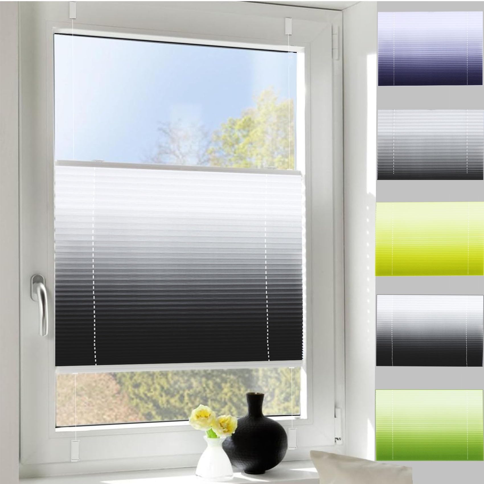Stick on Blinds for Windows, 45 x 90 cm Stick on Blinds Curtains Blind Light Filtering Shade Self Adhesive Blinds for Bedroom,Kitchen,Bathroom, Black