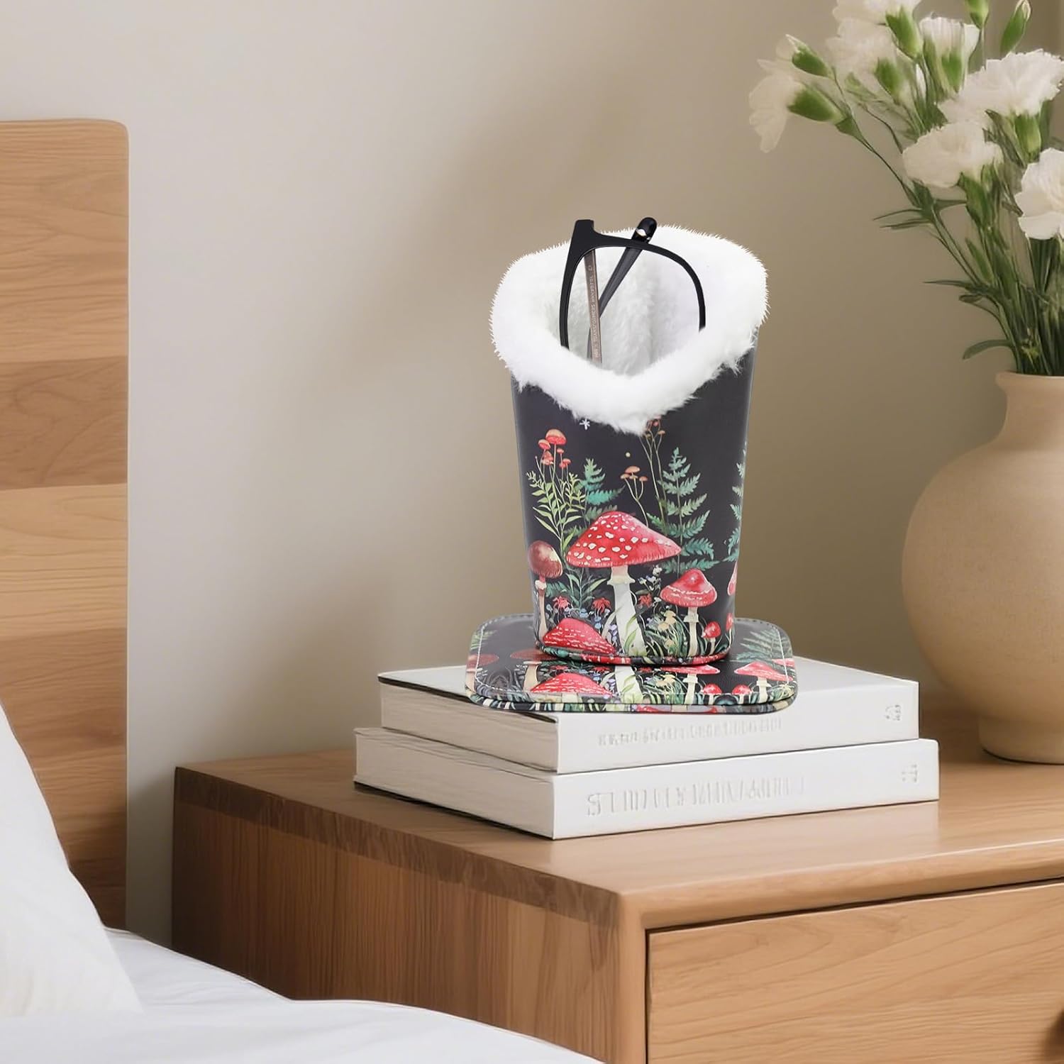 Plush Lined Eyeglasses Holder, Cute Magnetic PU Leather Glasses Stand Case for Women Men Kids - Image 5