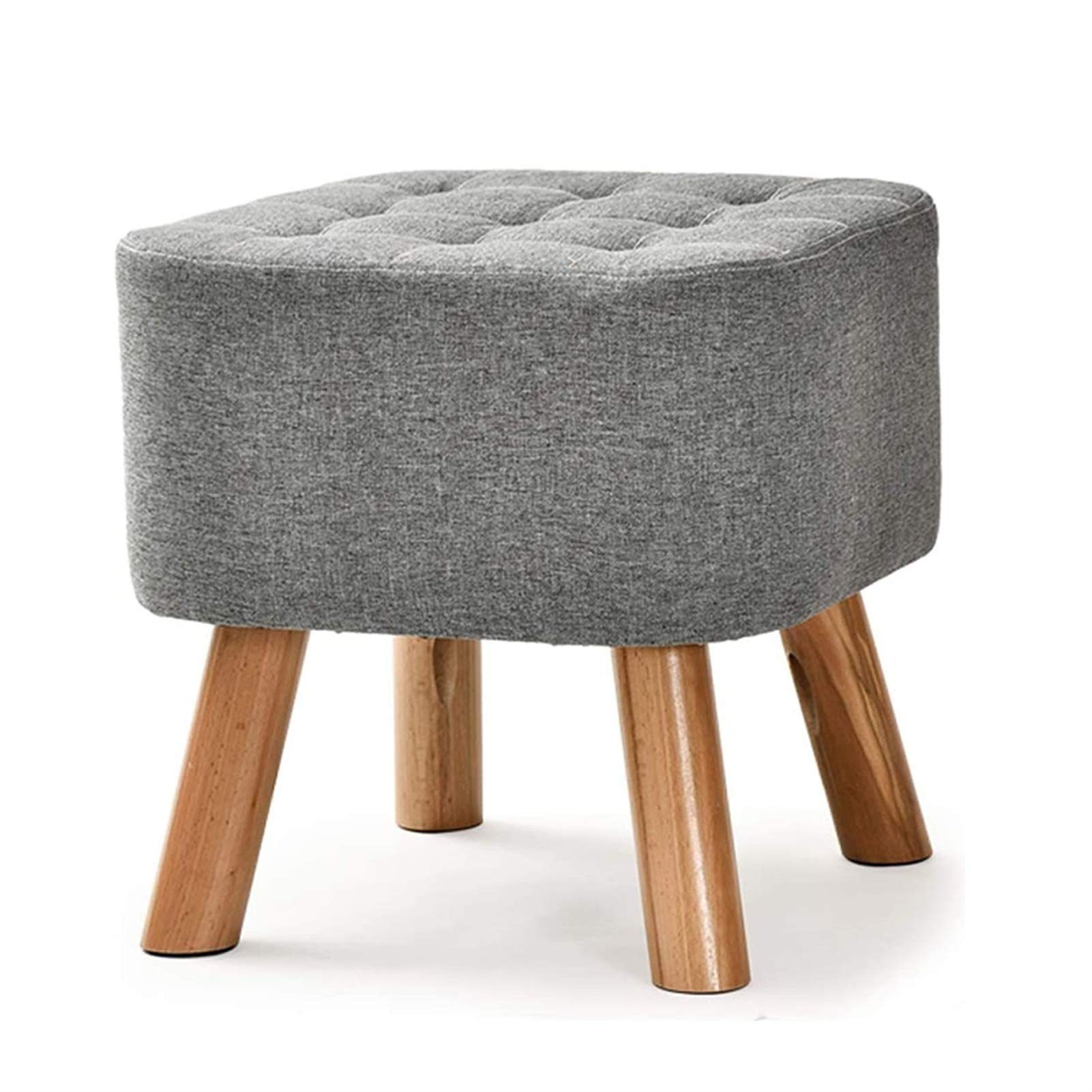 HAPPLiGNLY Round Footstool Footrest Chair Stool 4 Wooden Beech Legs Upholstered with Linen Fabric Cover (Grey) (Color : B)
