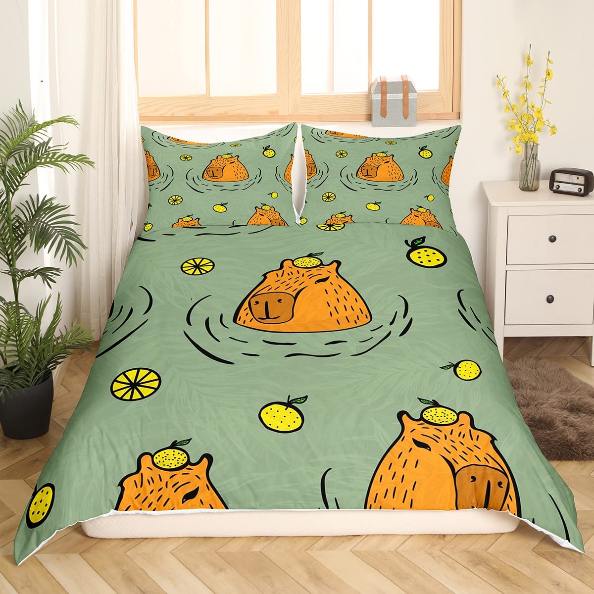 Manfei Cute Capybara Duvet Cover Set Single Size, South America Animal Comforter Cover with 1 Pillowcase - Image 3