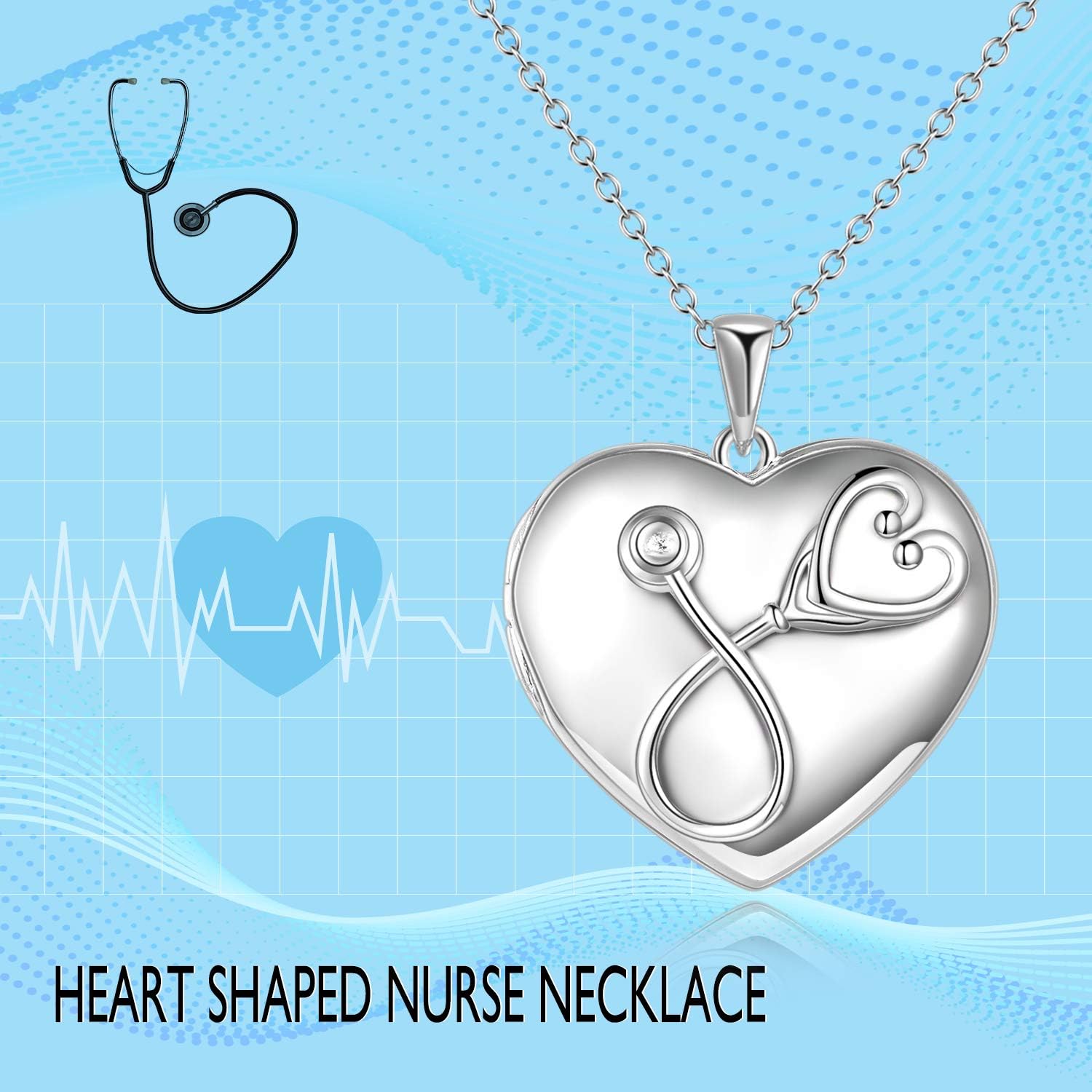 POPKIMI Gifts for Nurse Doctor Caduceus Stethoscope Locket Necklace That Holds Pictures Photo Doctor Nursing Medicine Themed Sterling Silver Nurse Jewelry - Image 6