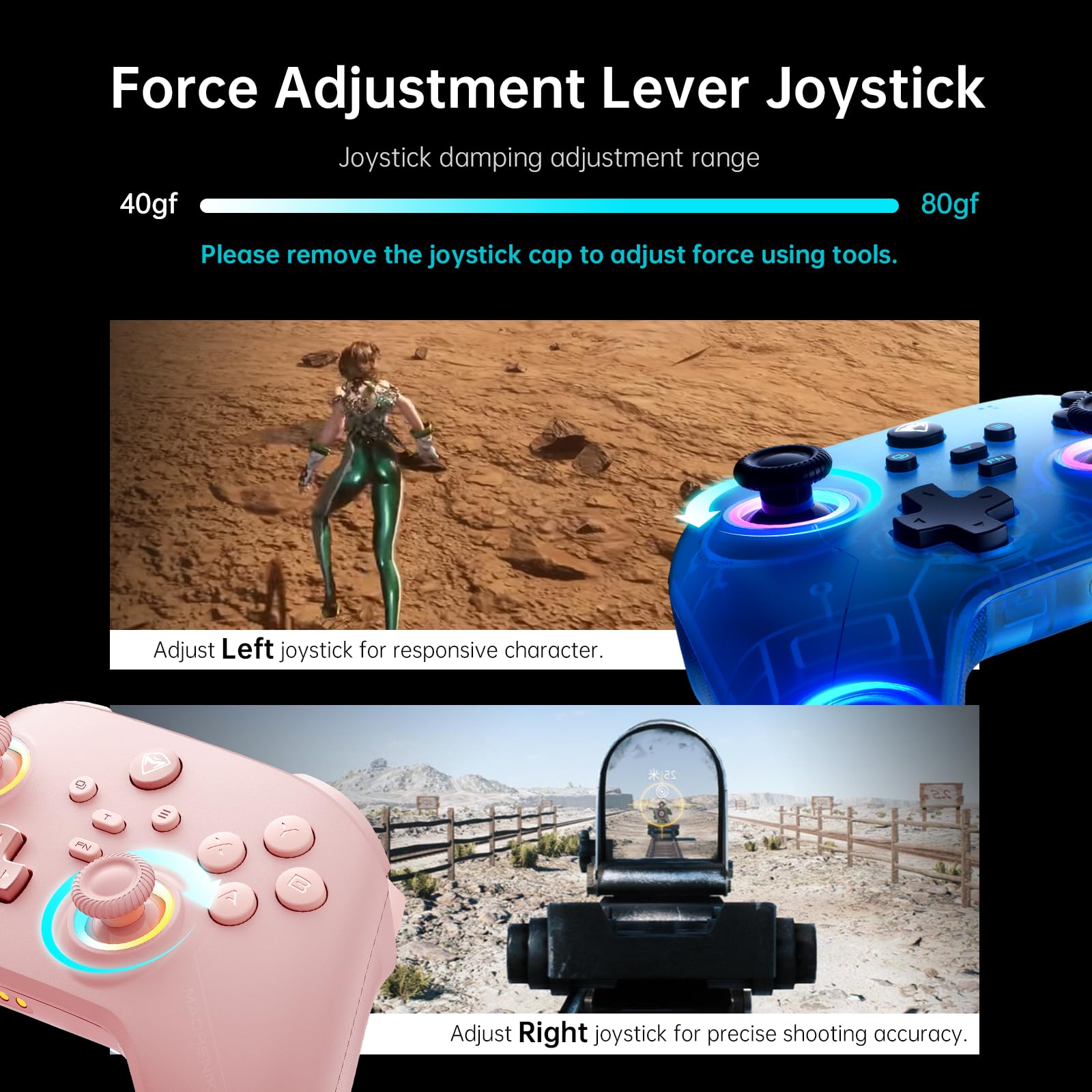 Machenike G3V2 Mando, 2 Joysticks Hall Ajustables, 2 Botones Programables, Luces RGB de Colores, Conectividad Bluetooth, para PC/Switch/IOS/Android, Batería de 1000 mAh (Rosa, PE-Upgrade)