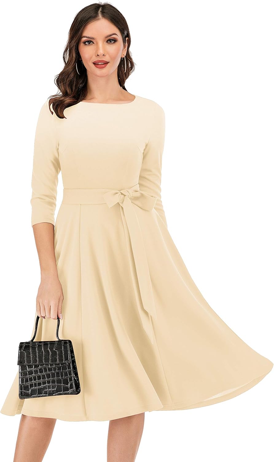 DRESSTELLS Cocktail Dresses for Women, Vintage Wedding Guest 3/4 Sleeves Formal Church Tea Dress - Image 2