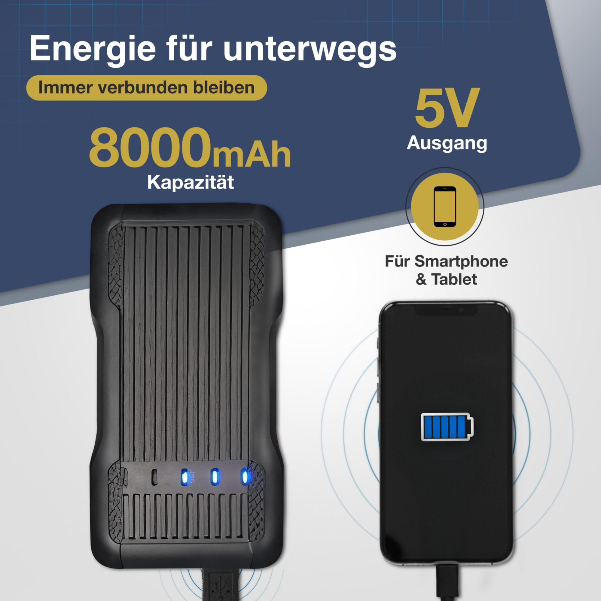 cartrend Jumpstarter mit integrierter Arbeitsleuchte, 3in1: Starthilfe, Taschenlampe, Powerbank, 600 A, schwarz