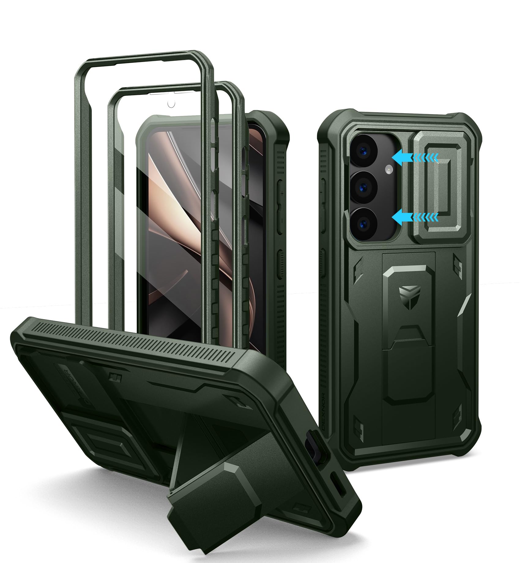 Dexnor for Samsung Galaxy S25 Case with Built-in Slide Camera Cover & Screen Protector & Kickstand,Heavy-Duty Shockproof Rugged Case Full-Body Bumper