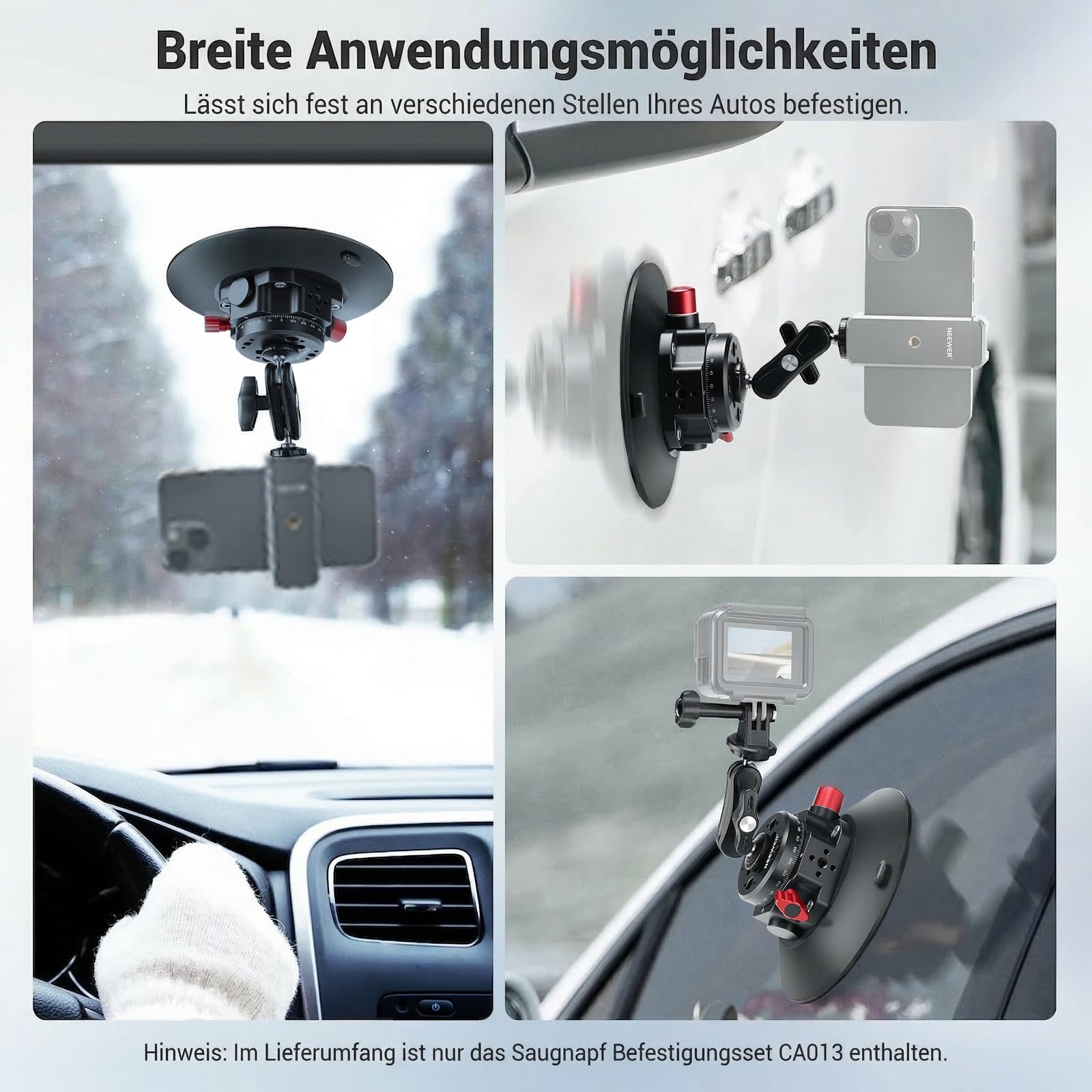 Neewer 6" Camera Suction Cup Mount Saugnapf Halterung mit Kugelkopf Magic Arm – Bild 4