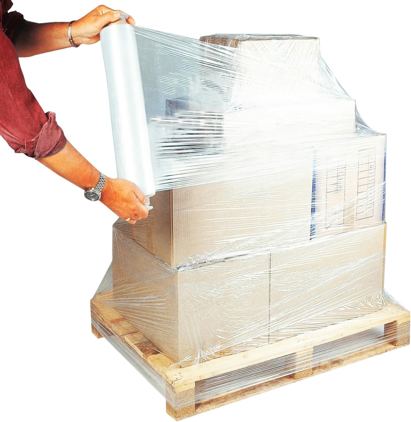 GMS 6 Rollo de Film Estirable para Embalaje - Film Transparente de Alta Resistencia para Protección y Seguridad de Envíos y Almacenaje (Transparente, 6 Rollo + 2Tacos)