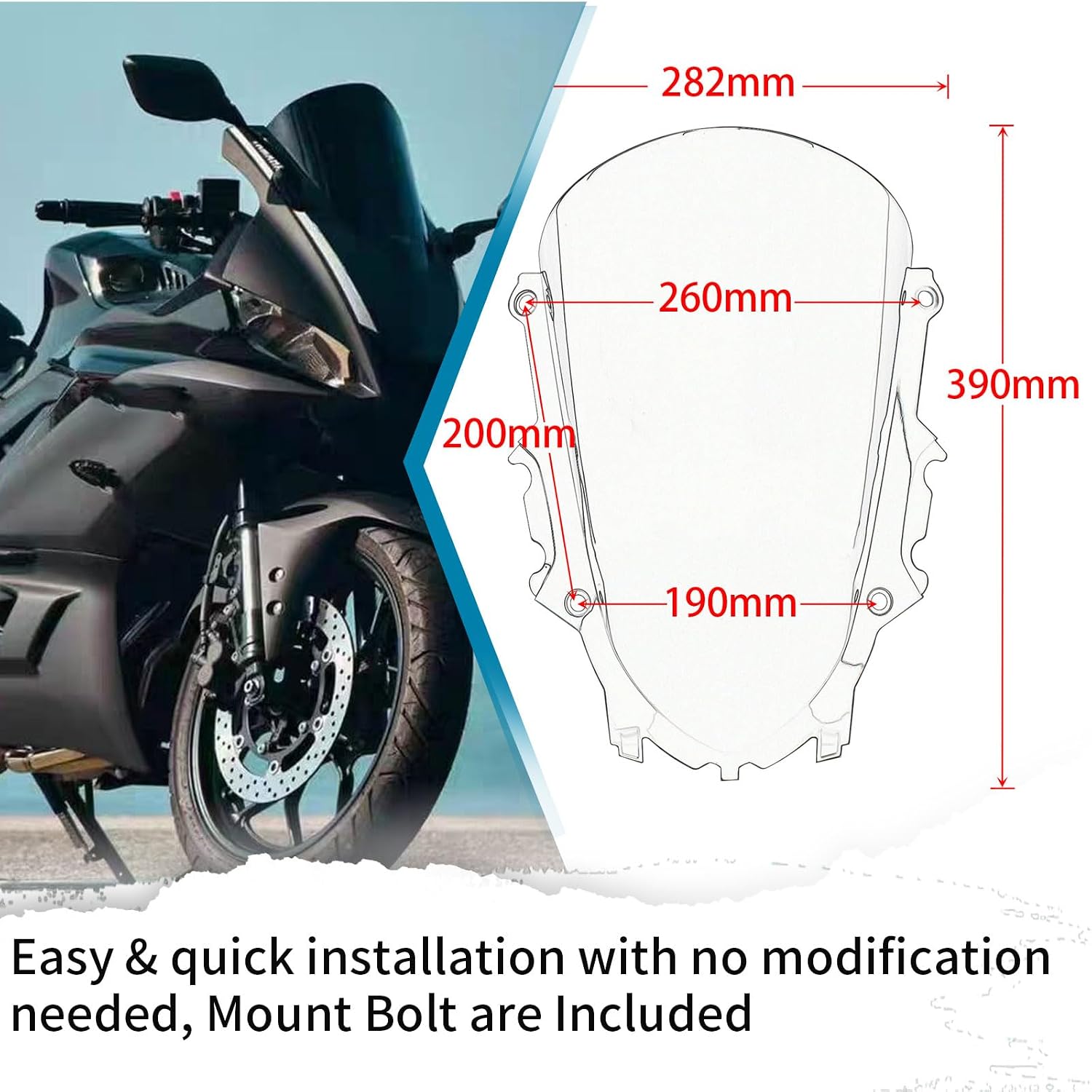 YZF-R25 Motorcycle Accessories Windshield Windscreen Wind Deflector Protector Sport Screen Shield Compatible with Ya&ma&h&a YZF-R3 R25 YZF R3 YZF R25 Accessories 2019-2025 (Clear)