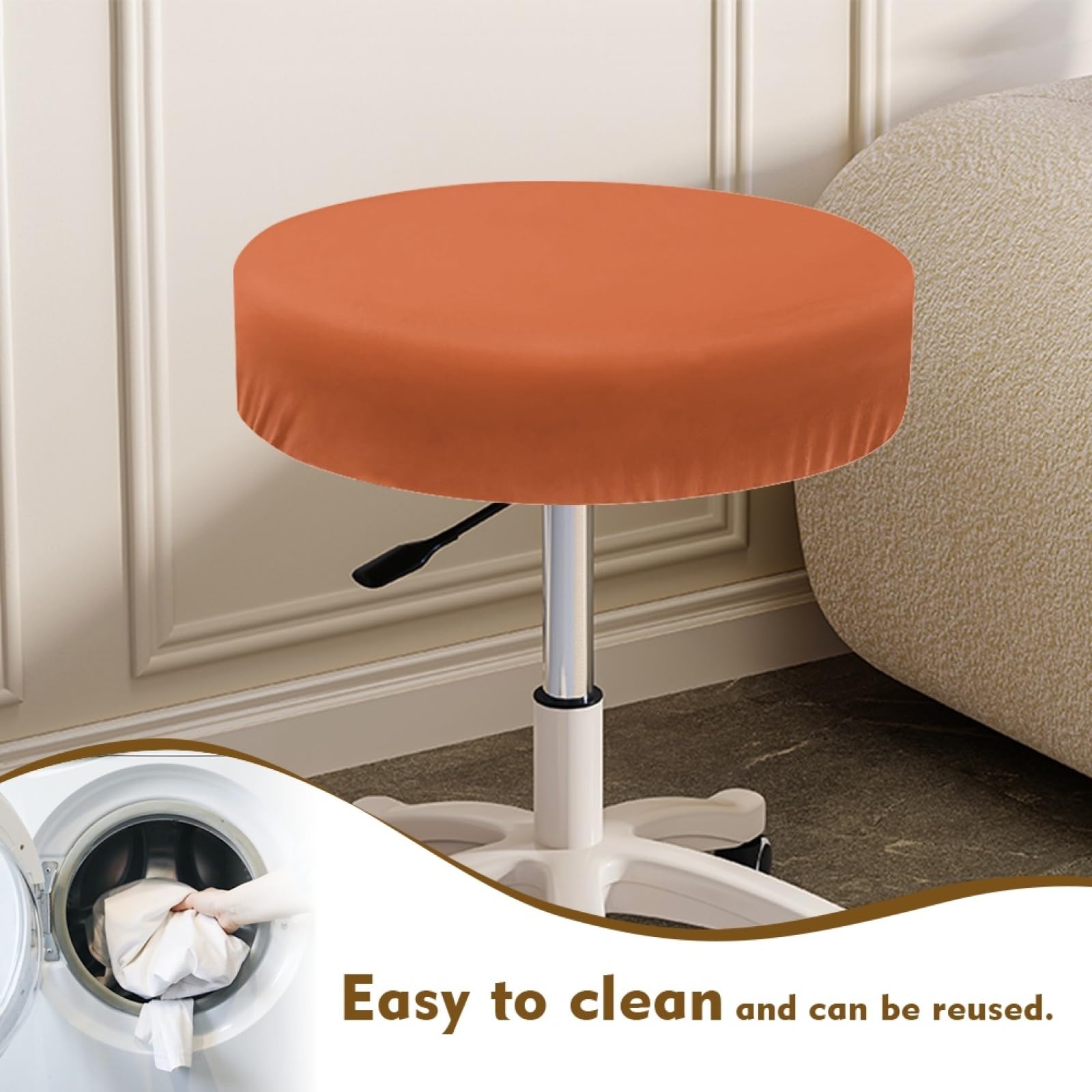 Wanyint Dark Orange Print Stool Covers Round Super Breathable Bar Stool Cover Vanity Seat Cushion -12-14 Inch Saddle Stool Cover for 2 Count Chair - Image 4