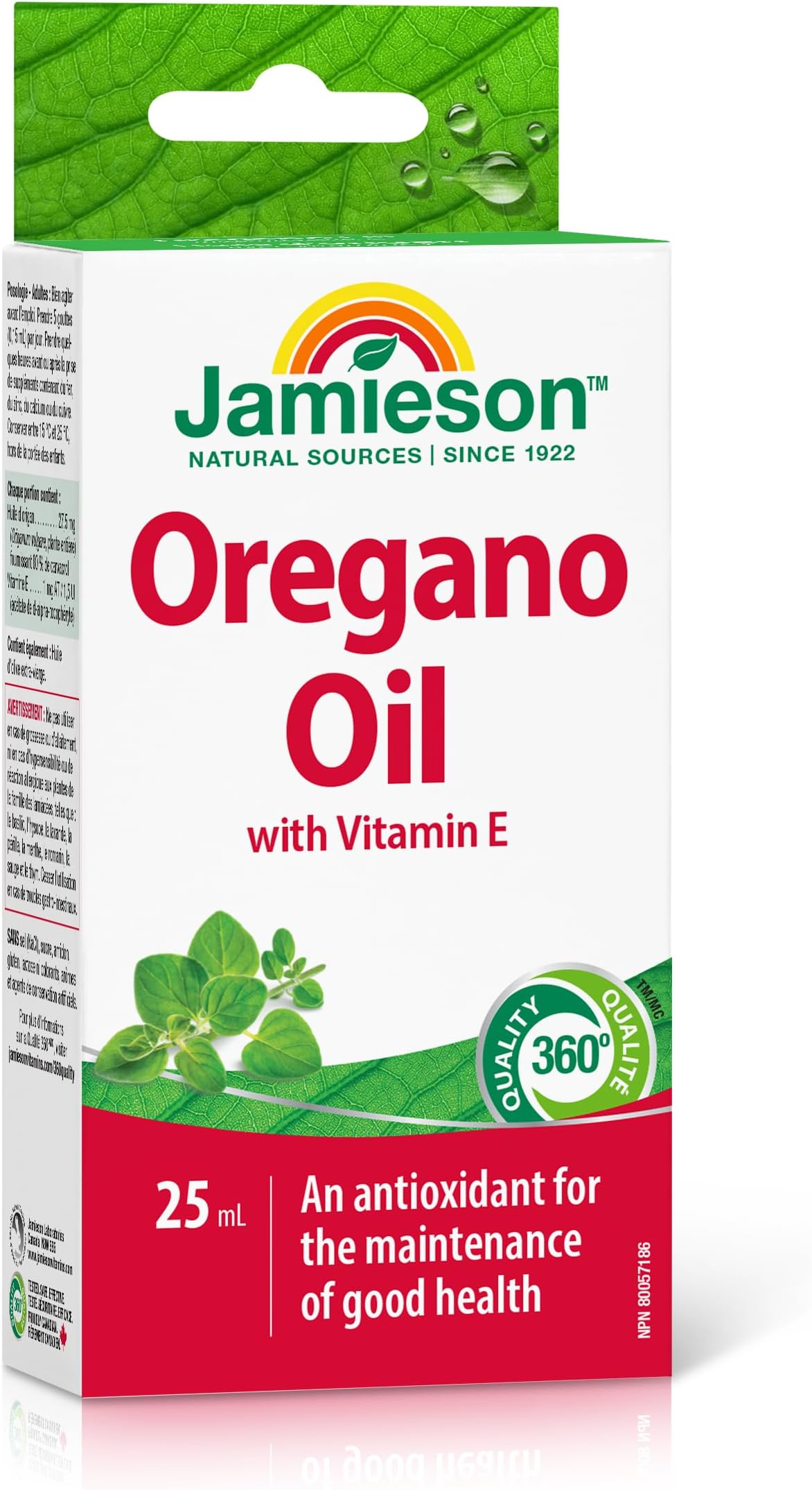 Jamieson Oregano Oil Liquid, with Vitamin E. Supports Immune Health, Antioxidant, Gluten-Free, Lactose-Free, 25 mL, Proudly Canadian