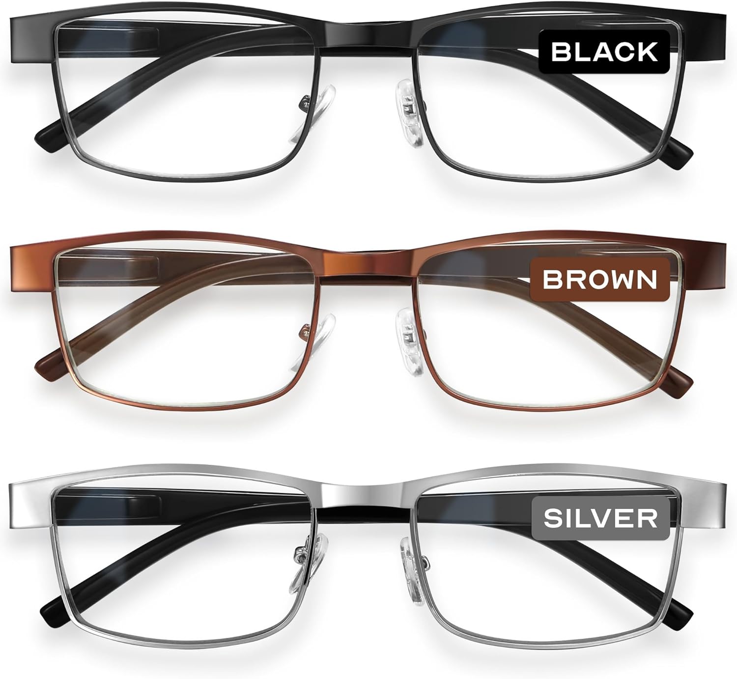 BLS 1.75 Businessman Rectangular Reading Glasses - Professional Durable Readers - Blue-Light Blocking Lenses