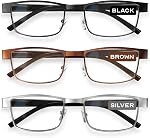 BLS Businessman Rectangular Reading Glasses - Professional Durable Readers - Blue-Light Blocking Lenses